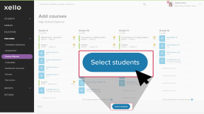 Add courses page. Several of the grade-by-grade subjects have been filled in. The "Select students" button is highlighted with the cursor selecting it